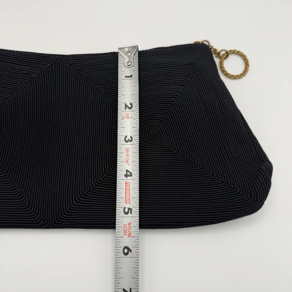 Vintage 1940s Corde Navy Blue Genuine Clutch Evening Bag Brass Zipper Ring Pull